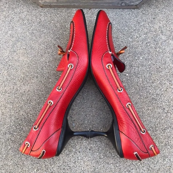 Prada Vintage Red Pebbled Leather Kitten Heel Loafers 39 Made in Italy - Picture 7 of 8